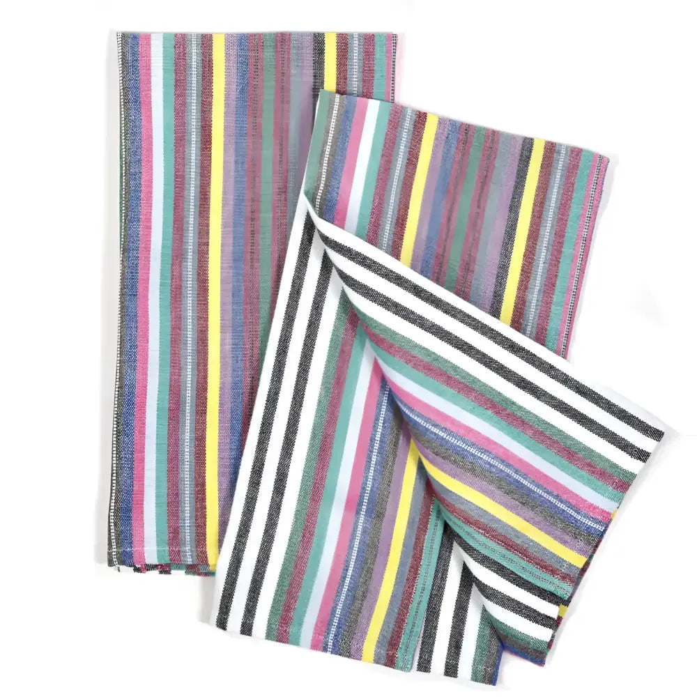 Hand Woven Guatemalan Kitchen Striped Towel Sets - Soft Multi