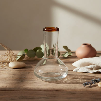 Handblown bulb vase with amber rim for single stems or buds