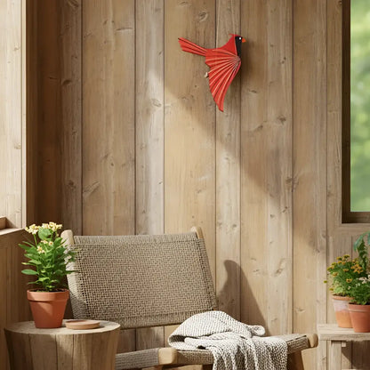 Handcrafted cardinal flying bird mobile featuring a vibrant red wooden cardinal mobile with a playful flutter design