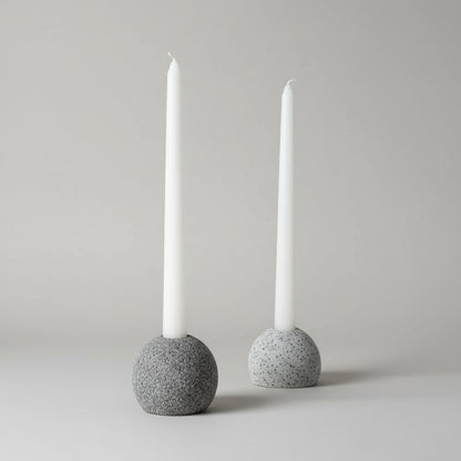 Gray marble candle holder with white candles, handcrafted and eco-friendly ceramic design