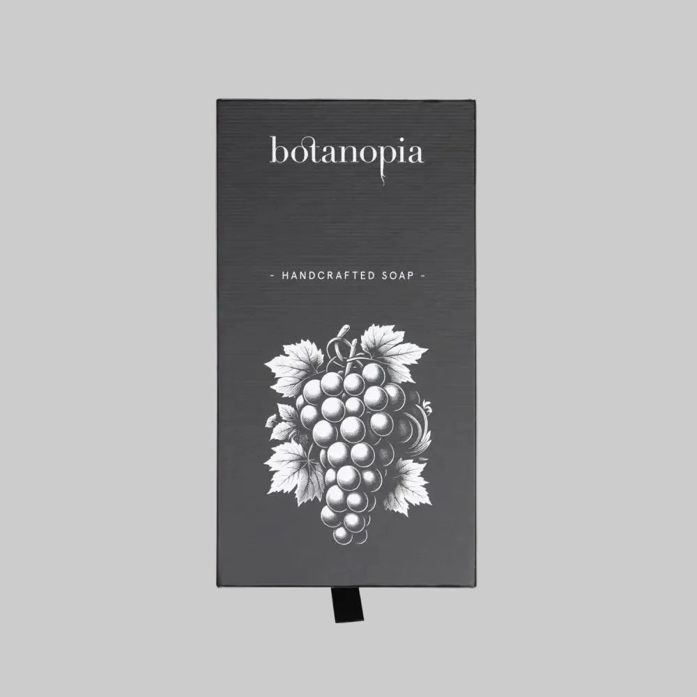 Botanopia handcrafted grapes soap box with grapevine illustration