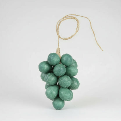 Handcrafted green grape cluster ornament in olive oil soap, twine hanger