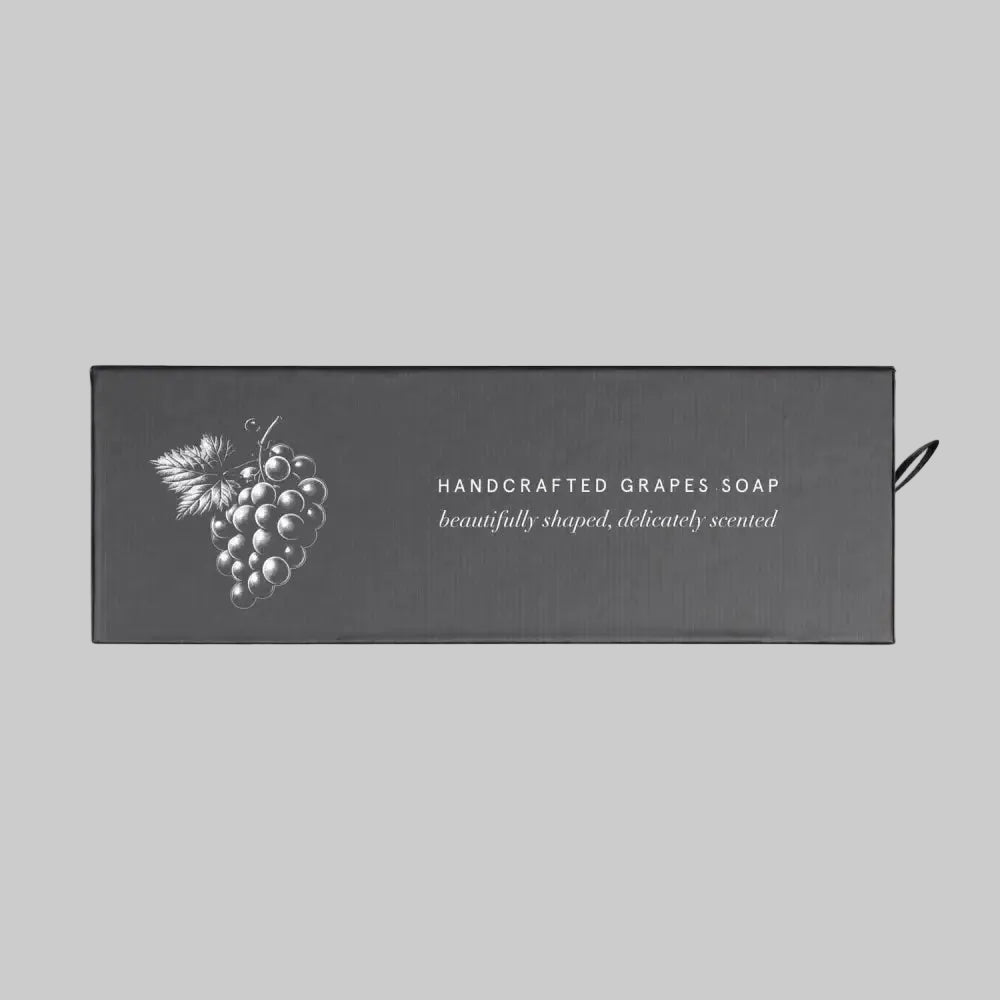 Handcrafted grapes soap in new dark gray packaging with silver accents