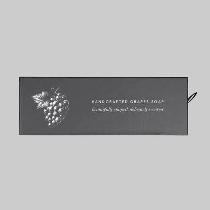 Handcrafted grapes soap in new dark gray packaging with silver accents