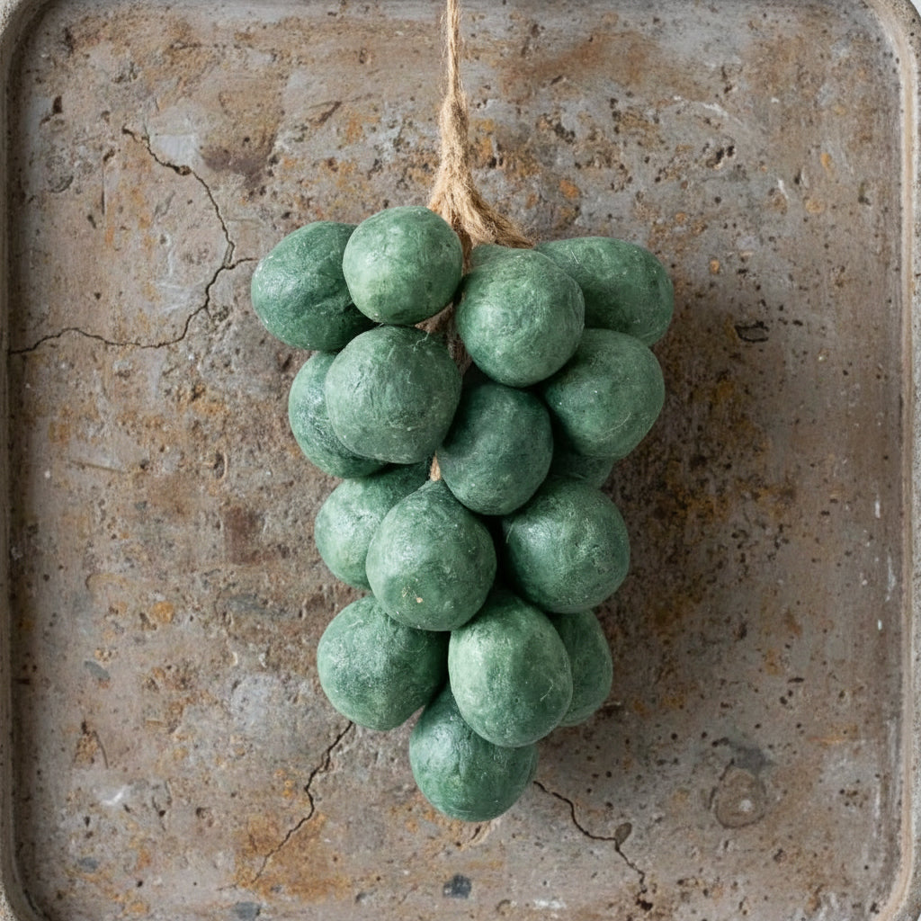 Rustic soap grape cluster ornament in green and white for Handcrafted Grapes Soap