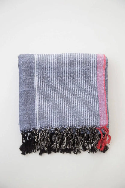 Indigo Tribeca handmade eco-friendly gray and pink striped woven throw with fringe