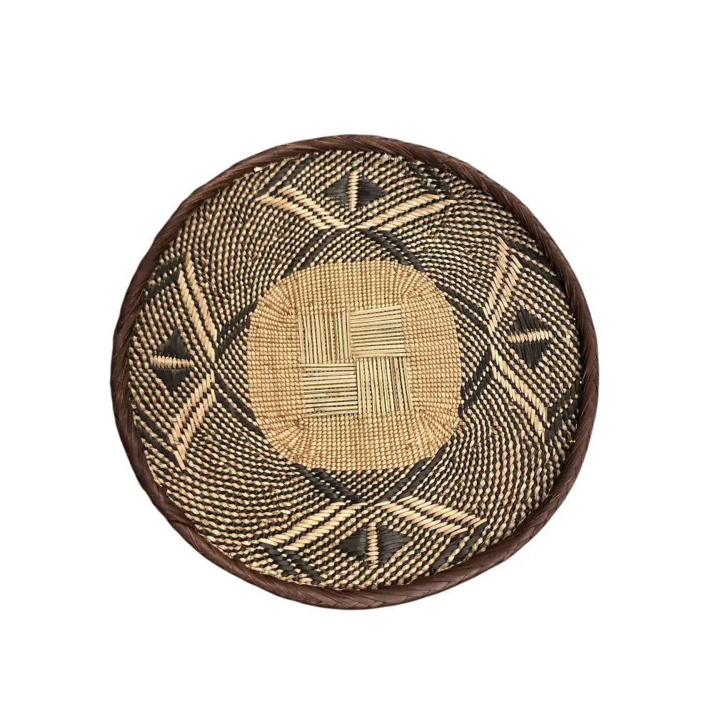 Handmade Binga Basket Wall Decor from Binga District with geometric pattern and natural fibers