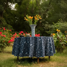 Handmade eco-friendly blue floral cotton tablecloth with round and rectangular options