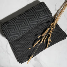 Handmade charcoal gray textured knit beanie with herringbone pattern