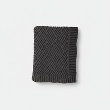 Handmade charcoal gray herringbone knit wallet with ribbed edges