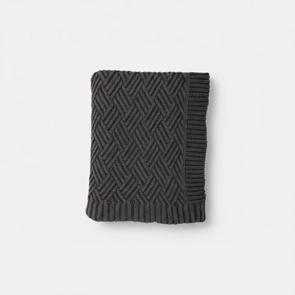 Handmade charcoal gray herringbone knit wallet with ribbed edges