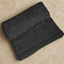 Handmade charcoal throw blanket with textured herringbone brick weave cotton fabric perfect for cozy use