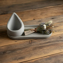 Handmade gray concrete sage holder with teardrop shaker and tray