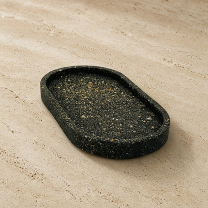 Handmade concrete small oval tray with black speckles perfect as a jewelry organizer or coordinating sage holder