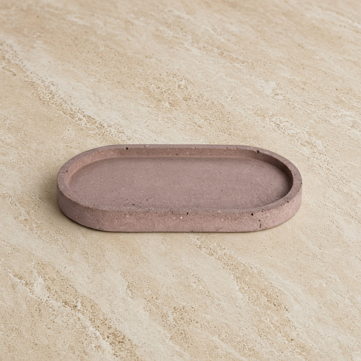 Handmade concrete small narrow tray in dusty rose with subtle texture perfect as a jewelry organizer or coordinating sage holder