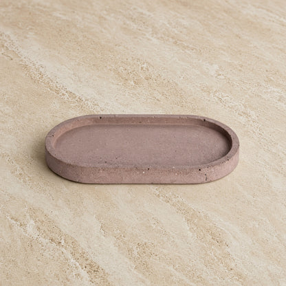 Handmade concrete small narrow tray in dusty rose with subtle texture perfect as a jewelry organizer or coordinating sage holder