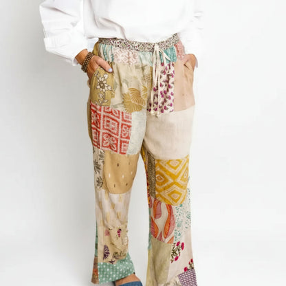 Boho hand-stitched lightweight eco-friendly patchwork lounge pants