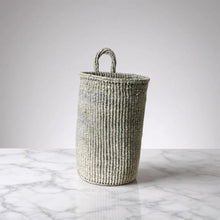 Gray handmade hanging sisal basket with sturdy looped handle perfect for hanging storage and decoration