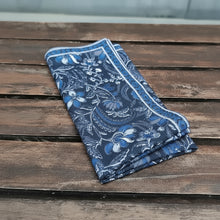 Handmade eco-friendly indigo blue cotton napkin with floral paisley pattern