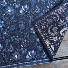 Handmade eco-friendly indigo blue cotton napkin with floral paisley pattern