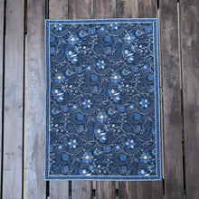 Handmade eco-friendly indigo blue cotton placemat with paisley and floral pattern
