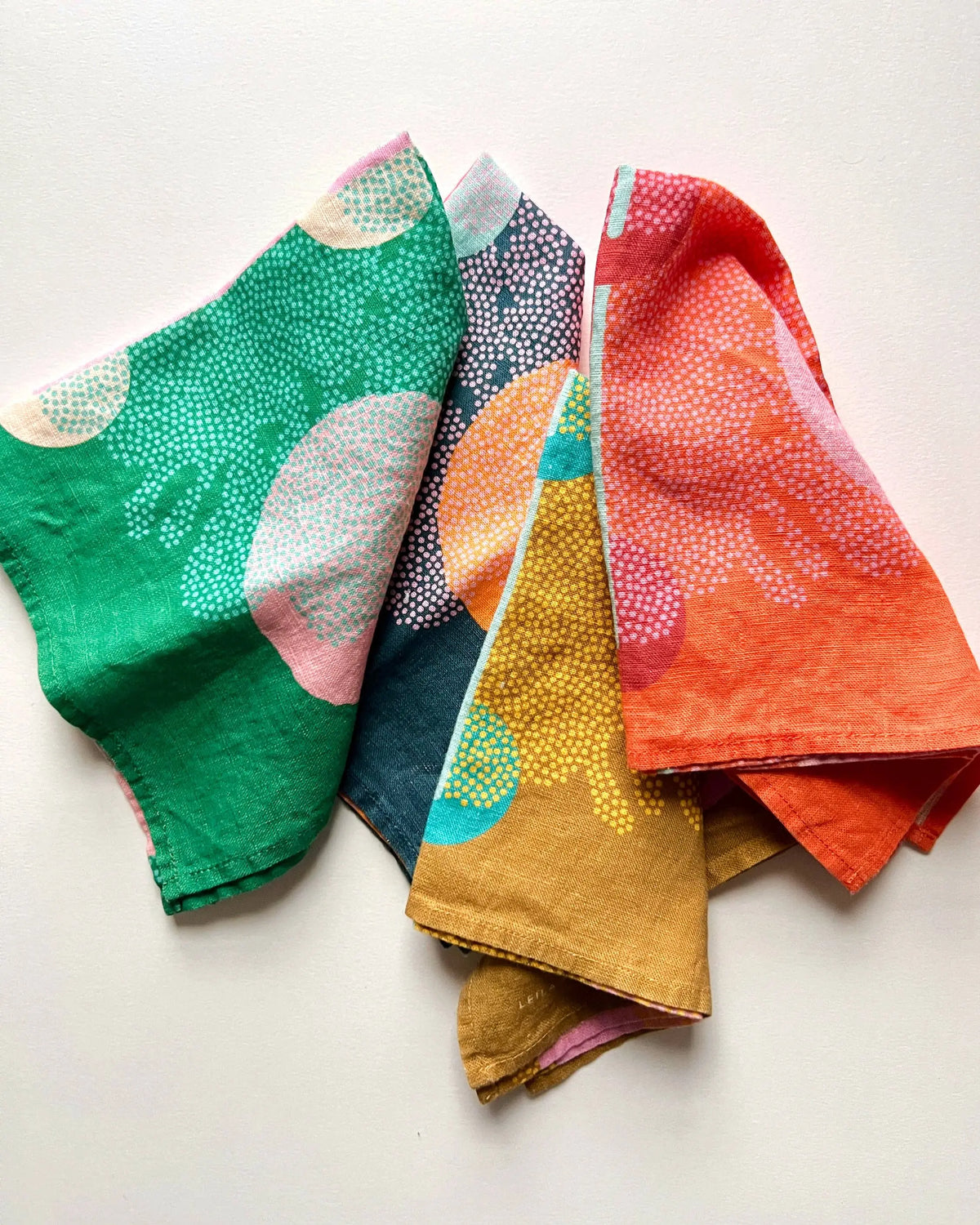 Colorful handmade eco-friendly patterned tea towels from Handmade Linen Napkins Set