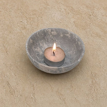 Handmade petite soapstone bowl 4 inch gray stone holder with lit tealight candle perfect for smoldering palo santo