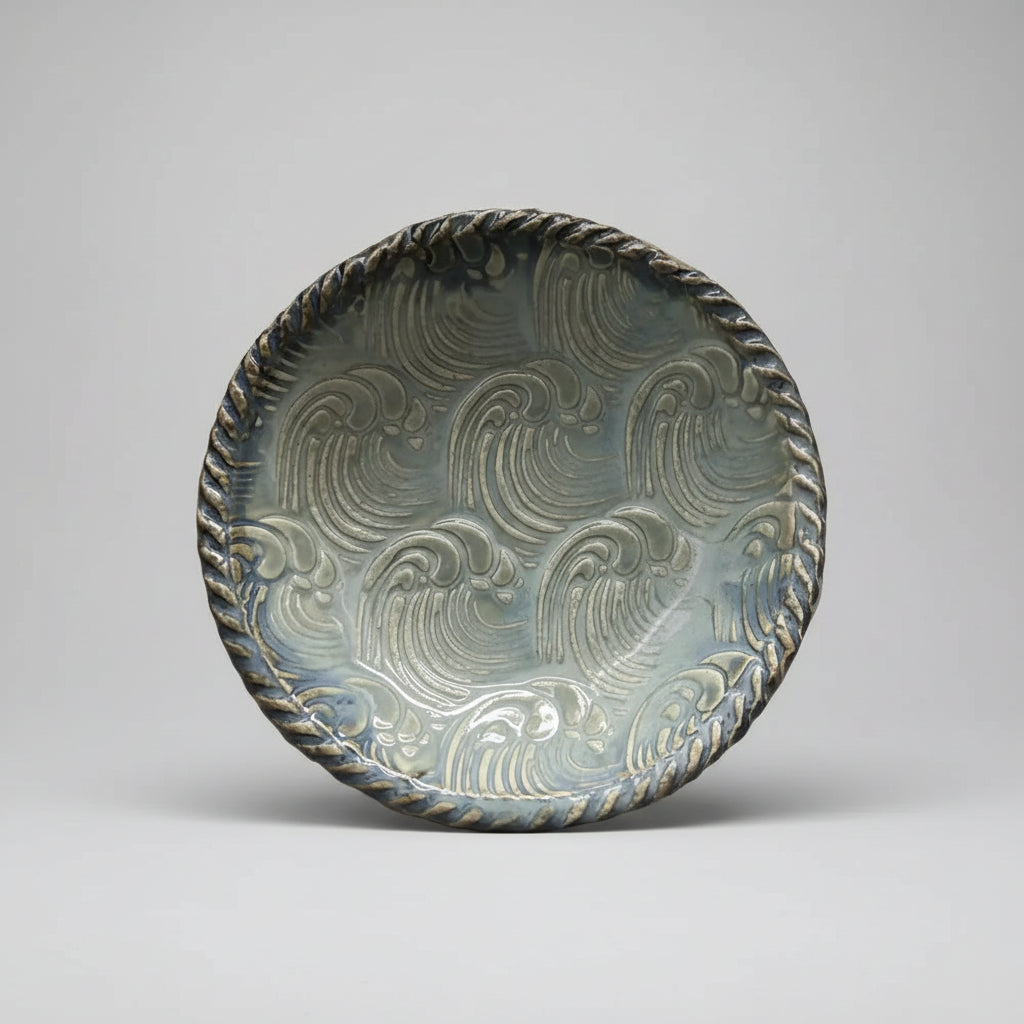Waves Dish Handmade Pottery with embossed wave pattern and rope rim, perfect as a ring dish
