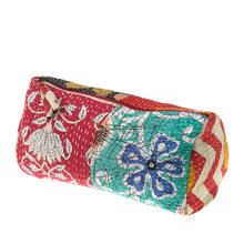 Colorful handmade eco-friendly patchwork pencil case with floral and geometric patterns