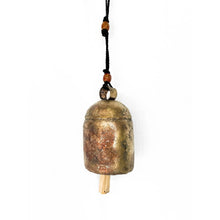 Handmade Solo Bell Large #10: antique brass with patina, amber and wooden beads