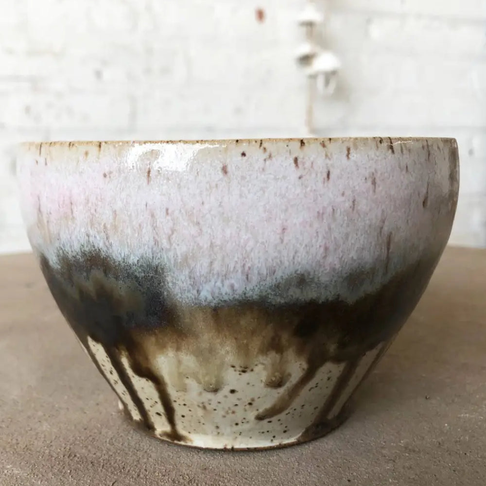 Handmade eco-friendly ceramic bowl with unique glaze combo and drippy design