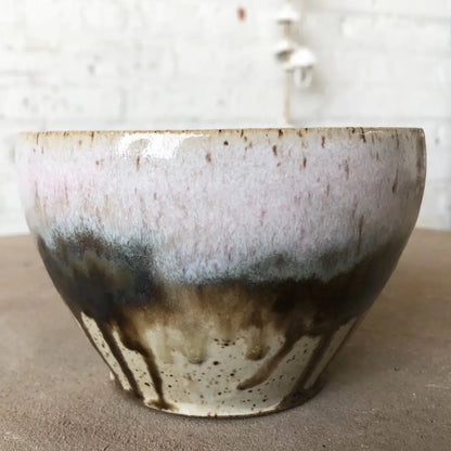 Handmade eco-friendly ceramic bowl with unique glaze combo and drippy design