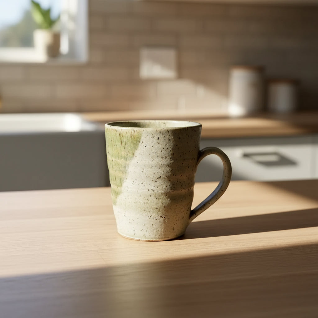 Handmade speckled ceramic mug with green glaze eco-friendly color combo for your coffee
