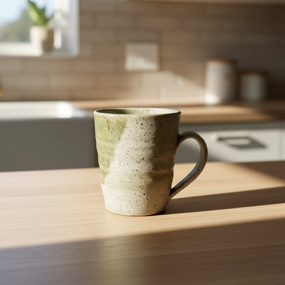 Handmade speckled ceramic mug with green glaze eco-friendly color combo for your coffee