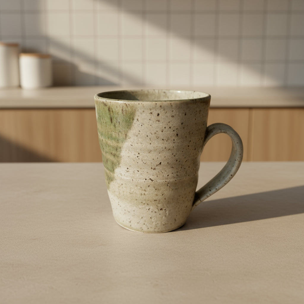 Handmade speckled ceramic mug with green glaze eco-friendly color combo for your coffee