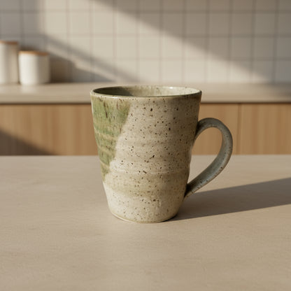 Handmade speckled ceramic mug with green glaze eco-friendly color combo for your coffee