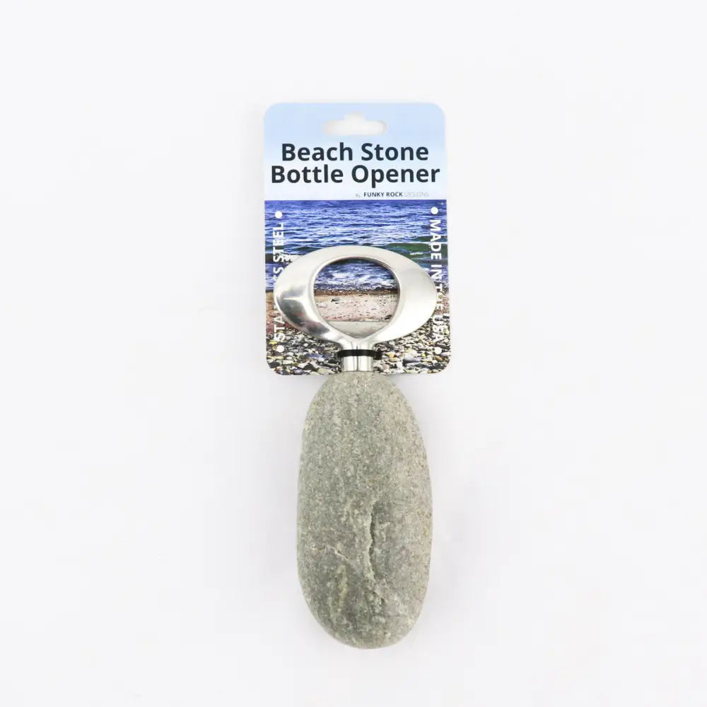 Handmade stone and stainless steel bottle opener with silver ring and natural rock texture