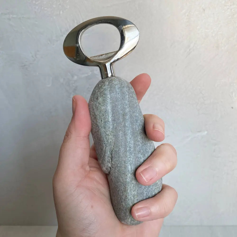 Handmade stone and stainless steel bottle opener with natural stone handle and metallic head