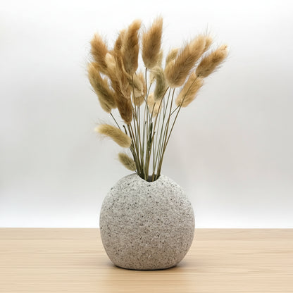 Gray speckled handmade stone vase with dried flowers eco-friendly home decor