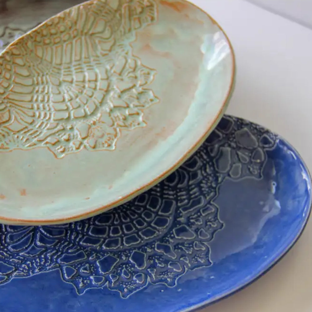 Stunning handmade platters with lace pattern ceramic dish and unique patterns