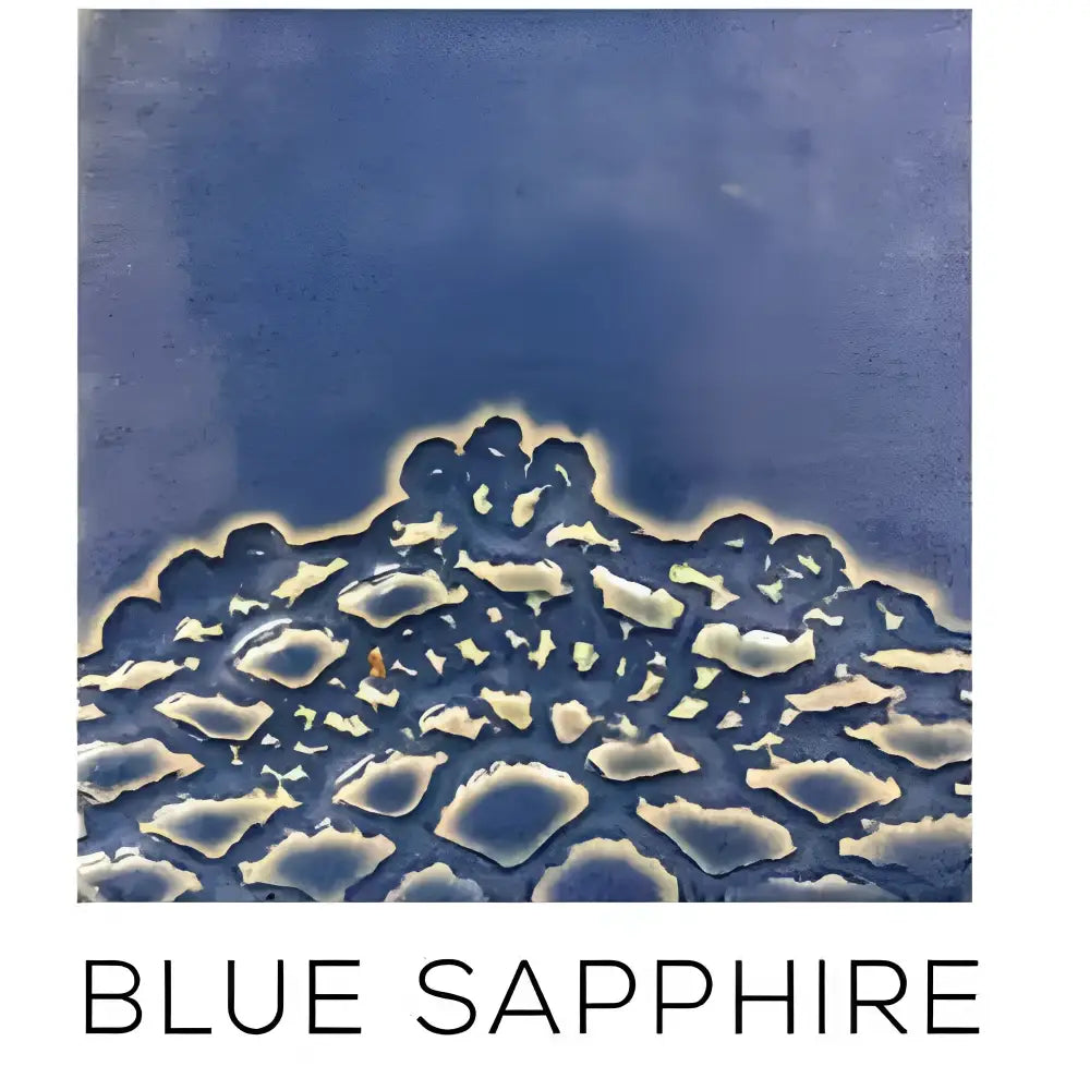Handmade white ceramic serving platter with blue sapphire scalloped tile and embossed lace pattern accents