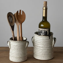 Handmade white ceramic vases with handles, 10 inches tall, rustic kitchen decor