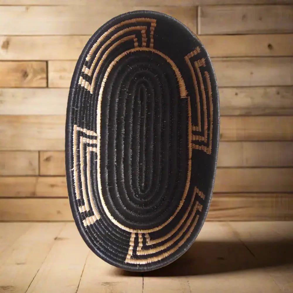 Handwoven African Sisal Bread Basket with Tan Geometric Patterns by Skilled Artisans