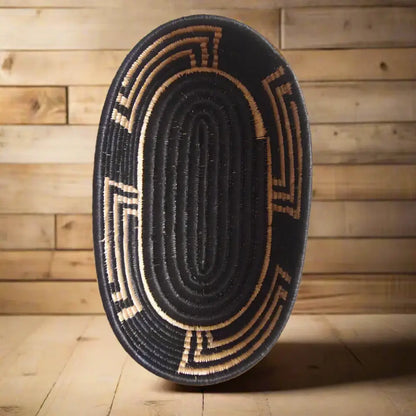 Handwoven African Sisal Bread Basket with Tan Geometric Patterns by Skilled Artisans