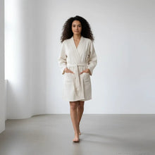 Soft off-white handwoven cotton nope yarn muslin bathrobe with wrap design