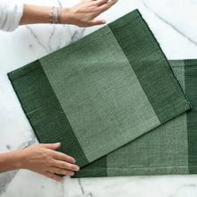 Two-tone green handwoven Ethiopian cotton placemats for a stylish table setting