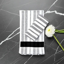 Black and white striped Hache Weave Towel from Guatemala’s Western Highlands by women’s cooperative