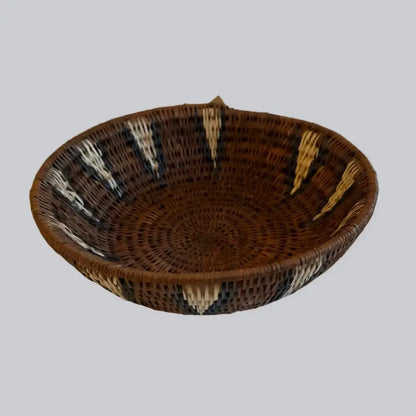 Handwoven large african zulu bowl with brown and cream ilala palm geometric pattern sustainably sourced in south africa