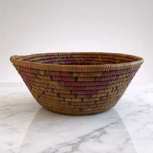 Handwoven large african zulu bowl with subtle star pattern in earthy brown dusty rose and dark gray sustainably sourced from south africa