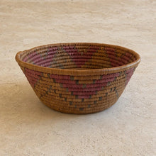 Handwoven large african zulu bowl with subtle star pattern in earthy brown dusty rose and muted gray sustainably sourced from south africa